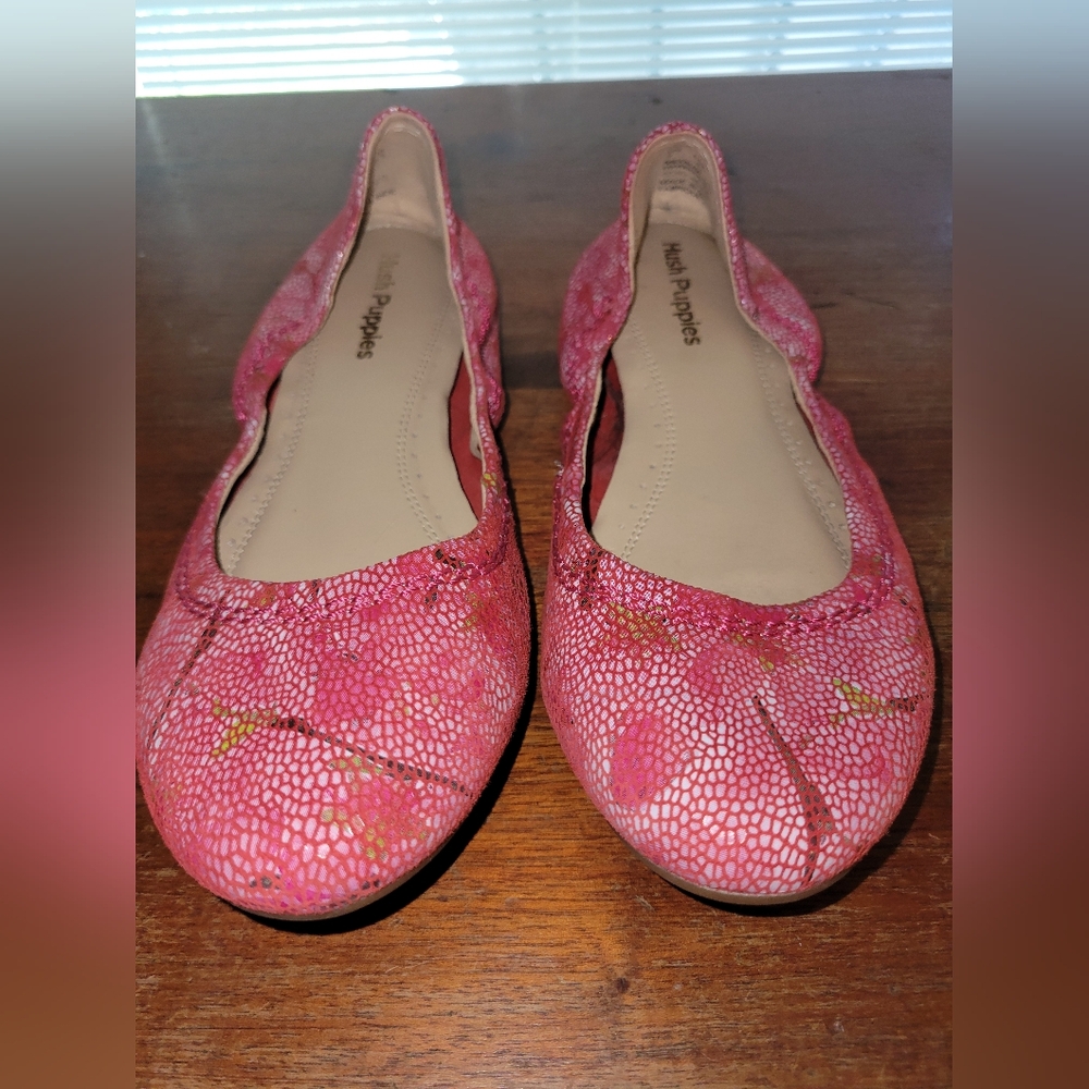 Hush Puppies Women's Faux Leather Pink Snake Skin Ballet Flats Size 9M